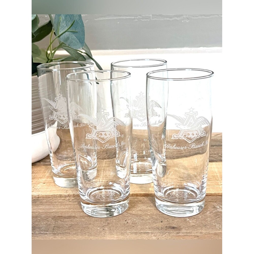 Vintage Anheuser Busch Etched Eagle Logo Highball Glasses Tumblers - Set of 4